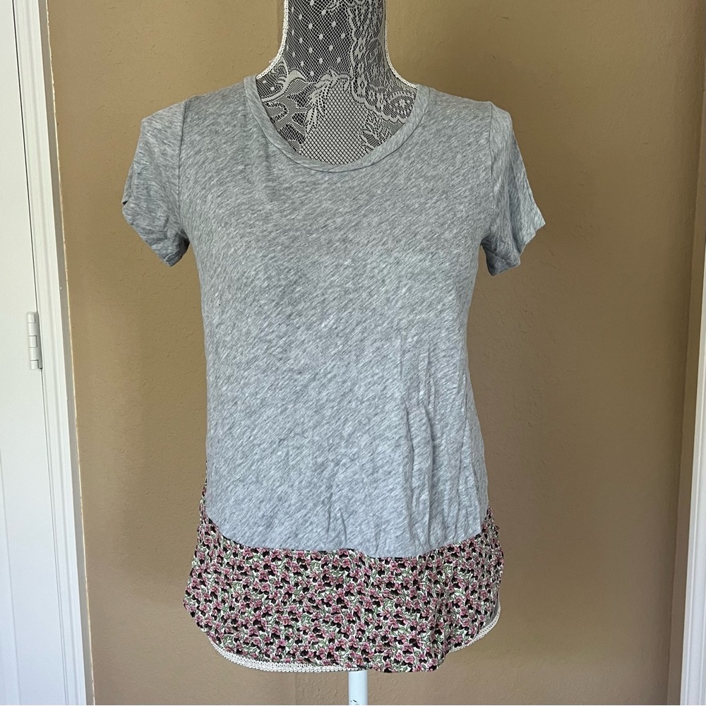 J. Crew Gray and Floral Mixed Medium T Shirt